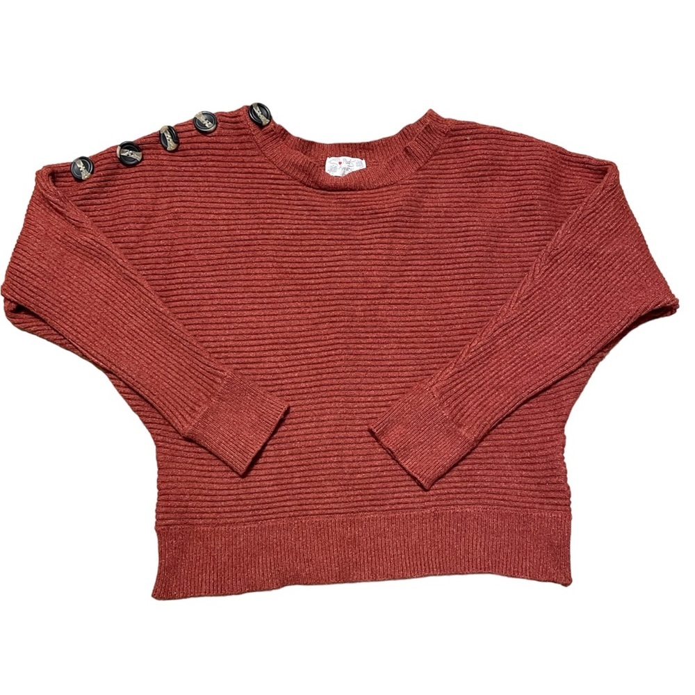 Cropped Rust Pullover Sweater with Side Button Detail - Poof Apparel - Junior L